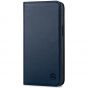 SHIELDON iPhone 15 Pro Max Genuine Leather Wallet Case, iPhone 15 Pro Max Magnet Phone Case - Navy Blue