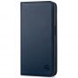 SHIELDON iPhone 15 Pro Genuine Leather Wallet Case, iPhone 15 Pro Magnetic Closure Cover - Navy Blue