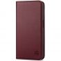 SHIELDON iPhone 15 Pro Genuine Leather Wallet Case, iPhone 15 Pro Card Holder Phone Case - Wine Red