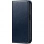 SHIELDON iPhone 15 Pro Genuine Leather Wallet Case, iPhone 15 Pro Phone Case - Retro Dark Blue