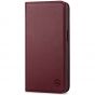 SHIELDON iPhone 15 Genuine Leather Wallet Case, iPhone 15 Folio Cover with Card Slots - Wine Red