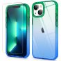 SHIELDON iPhone 13 Mini Clear Case Anti-Yellowing, Transparent Thin Slim Anti-Scratch Shockproof PC+TPU Case with Tempered Glass Screen Protector for iPhone 13 Mini - Green Blue Gradient