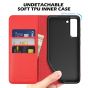 SHIELDON SAMSUNG GALAXY S21FE Flip Folio Book Kickstand Case, SAMSUNG S21 FE Genuine Leather Wallet Case - Red