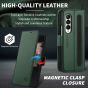 SHIELDON SAMSUNG Galaxy Z Fold3 Wallet Case, Genuine Leather Cases with S Pen Holder, Shockproof RFID Blocking Kickstand Book Style Dual Magnetic Tab Closure Cover - Midnight Green