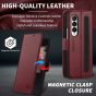 SHIELDON SAMSUNG Galaxy Z Fold3 Wallet Case, Genuine Leather Cases with S Pen Holder, Shockproof RFID Blocking Kickstand Book Style Dual Magnetic Tab Closure Cover - Wine Red