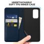 SHIELDON SAMSUNG Galaxy A53 Wallet Case, SAMSUNG A53 Genuine Leather Case RFID Blocking Card Holder Magnetic Closure Kickstand Protective Book Flip Folio Cover - Navy Blue
