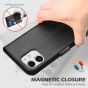 SHIELDON iPhone 12 Mini Leather Case, iPhone 12 Mini Folio Cover with Magnetic Clasp Closure, Genuine Leather, RFID Blocking, Kickstand Phone Case for Mini iPhone 12 5.4-inch 5G Black
