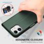 SHIELDON iPhone 12 Mini Leather Case, iPhone 12 Mini Folio Cover with Magnetic Clasp Closure, Genuine Leather, RFID Blocking, Kickstand Phone Case for Mini iPhone 12 5.4-inch 5G Midnight Green