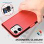 SHIELDON iPhone Mini 12 Leather Case, iPhone 12 Mini Folio Cover with Magnetic Clasp Closure, Genuine Leather, RFID Blocking, Kickstand Phone Case for Mini iPhone 12 5.4-inch 5G Red