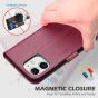 SHIELDON iPhone 12 Wallet Case, iPhone 12 Pro Wallet Cover, Genuine Leather Cover, RFID Blocking, Folio Flip Kickstand, Magnetic Closure for iPhone 12 / Pro 6.1-inch 5G Red Violet