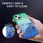 SHIELDON iPhone 13 Clear Case Anti-Yellowing, Transparent Thin Slim Anti-Scratch Shockproof PC+TPU Case with Tempered Glass Screen Protector for iPhone 13 - Marble Blue