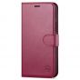 SHIELDON iPhone 13 Wallet Case, iPhone 13 Genuine Leather Cover Book Folio Flip Kickstand Case with Magnetic Clasp - Red Violet