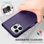 SHIELDON iPhone 13 Pro Wallet Case, iPhone 13 Pro Genuine Leather Cover with Magnetic Clasp - Dark Purple