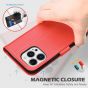 SHIELDON iPhone 13 Pro Wallet Case, iPhone 13 Pro Genuine Leather Cover with Magnetic Clasp - Red