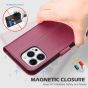 SHIELDON iPhone 13 Pro Wallet Case, iPhone 13 Pro Genuine Leather Cover with Magnetic Clasp - Red Violet