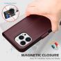 SHIELDON iPhone 13 Pro Wallet Case, iPhone 13 Pro Genuine Leather Cover with Magnetic Clasp - Wine Red