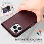 SHIELDON iPhone 13 Pro Max Wallet Case, iPhone 13 Pro Max Genuine Leather Cover with Magnetic Clasp Closure - Wine Red