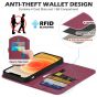 SHIELDON iPhone 13 Pro Max Wallet Case, iPhone 13 Pro Max Genuine Leather Cover with Magnetic Clasp Closure - Red Violet