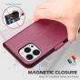 SHIELDON iPhone 13 Pro Max Wallet Case, iPhone 13 Pro Max Genuine Leather Cover with Magnetic Clasp Closure - Red Violet