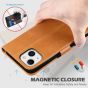 SHIELDON iPhone 13 Wallet Case, iPhone 13 Genuine Leather Cover Book Folio Flip Kickstand Case with Magnetic Clasp - Brown