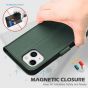 SHIELDON iPhone 13 Wallet Case, iPhone 13 Genuine Leather Cover Book Folio Flip Kickstand Case with Magnetic Clasp - Midnight Green