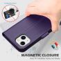 SHIELDON iPhone 13 Wallet Case, iPhone 13 Genuine Leather Cover Book Folio Flip Kickstand Case with Magnetic Clasp - Purple