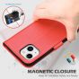 SHIELDON iPhone 13 Wallet Case, iPhone 13 Genuine Leather Cover Book Folio Flip Kickstand Case with Magnetic Clasp - Red