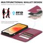 SHIELDON iPhone 13 Wallet Case, iPhone 13 Genuine Leather Cover with RFID Blocking, Book Folio Flip Kickstand Magnetic Closure - Red Violet