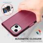 SHIELDON iPhone 13 Wallet Case, iPhone 13 Genuine Leather Cover Book Folio Flip Kickstand Case with Magnetic Clasp - Red Violet