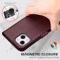 SHIELDON iPhone 13 Wallet Case, iPhone 13 Genuine Leather Cover Book Folio Flip Kickstand Case with Magnetic Clasp - Wine Red