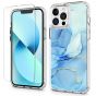 SHIELDON iPhone 13 Pro Max Clear Case Anti-Yellowing, Transparent Thin Slim Anti-Scratch Shockproof PC+TPU Case with Tempered Glass Screen Protector for iPhone 13 Pro Max 5G - Print Light Blue Marble