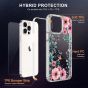 SHIELDON iPhone 13 Pro Max Clear Case Anti-Yellowing, Transparent Thin Slim Anti-Scratch Shockproof PC+TPU Case with Tempered Glass Screen Protector for iPhone 13 Pro Max 5G - Pattern Pink Flower