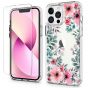 SHIELDON iPhone 13 Pro Max Clear Case Anti-Yellowing, Transparent Thin Slim Anti-Scratch Shockproof PC+TPU Case with Tempered Glass Screen Protector for iPhone 13 Pro Max 5G - Pattern Pink Flower