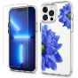 SHIELDON iPhone 13 Pro Max Clear Case Anti-Yellowing, Transparent Thin Slim Anti-Scratch Shockproof PC+TPU Case with Tempered Glass Screen Protector for iPhone 13 Pro Max 5G - Pattern Blue Floral