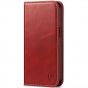 SHIELDON iPhone 13 Pro Max Wallet Case, iPhone 13 Pro Max Genuine Leather Cover - Red - Retro