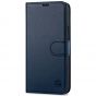 SHIELDON iPhone 13 Mini Genuine Leather Case, iPhone 13 Mini Wallet Cover with Magnetic Clasp Closure - Navy Blue