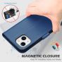 SHIELDON iPhone 13 Mini Genuine Leather Case, iPhone 13 Mini Wallet Cover with Magnetic Clasp Closure - Royal Blue
