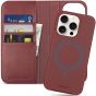 SHIELDON iPhone 15 Pro Detachable Magnetic Wallet Case, iPhone 15 Pro Genuine Leather Case,  2in1 MagSafe Compatible - Wine Red