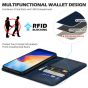 SHIELDON SAMSUNG S22 Wallet Case - SAMSUNG GALAXY S22 Genuine Leather Case Folio Cover - Navy Blue