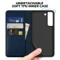 SHIELDON SAMSUNG S22 Wallet Case - SAMSUNG GALAXY S22 Genuine Leather Case Folio Cover - Navy Blue