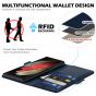 SHIELDON SAMSUNG S22 Ultra Wallet Case - SAMSUNG Galaxy S22 Ultra 5G Genuine Leather Case Folio Cover with Double Magnetic Tab Closure - Navy Blue