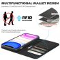 SHIELDON iPhone 11 Wallet Case, Genuine Leather, RFID Blocking, Magnetic Closure - Black - Litchi Pattern