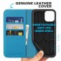 SHIELDON iPhone 11 Wallet Case, Genuine Leather, RFID Blocking, Magnetic Closure - Light Blue - Litchi Pattern