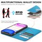 SHIELDON iPhone 11 Wallet Case, Genuine Leather, RFID Blocking, Magnetic Closure - Light Blue - Litchi Pattern