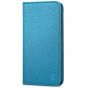 SHIELDON iPhone 11 Wallet Case, Genuine Leather, RFID Blocking, Magnetic Closure - Light Blue - Litchi Pattern
