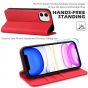 SHIELDON iPhone 11 Wallet Case, Genuine Leather, RFID Blocking, Magnetic Closure - Red - Litchi Pattern