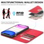 SHIELDON iPhone 11 Wallet Case, Genuine Leather, RFID Blocking, Magnetic Closure - Red - Litchi Pattern