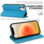 SHIELDON iPhone 12 Wallet Case - iPhone 12 Pro 6.1-inch Folio Leather Case - Light Blue - Litchi Pattern