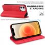 SHIELDON iPhone 12 Wallet Case - iPhone 12 Pro 6.1-inch Folio Leather Case - Red - Litchi Pattern