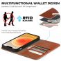 SHIELDON iPhone 13 Wallet Case, iPhone 13 Genuine Leather Cover with RFID Blocking, Book Folio Flip Kickstand Magnetic Closure - Brown - Retro